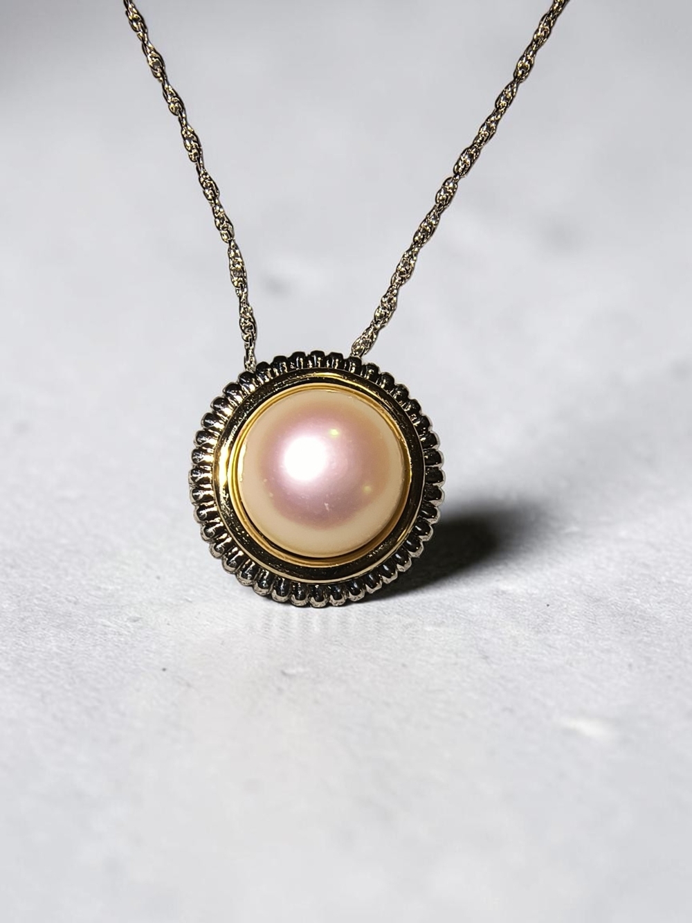 Genuine Pearl Pendant Necklace with 14K Gold Accents In Sterling Silver